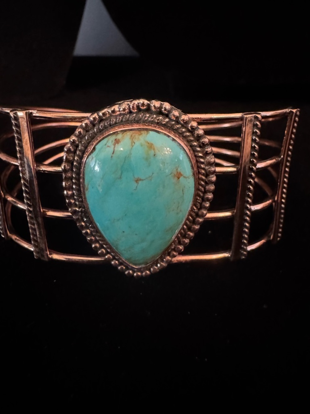 Turquoise Stone copper Cuff Bracelet‎ - Teal Blue